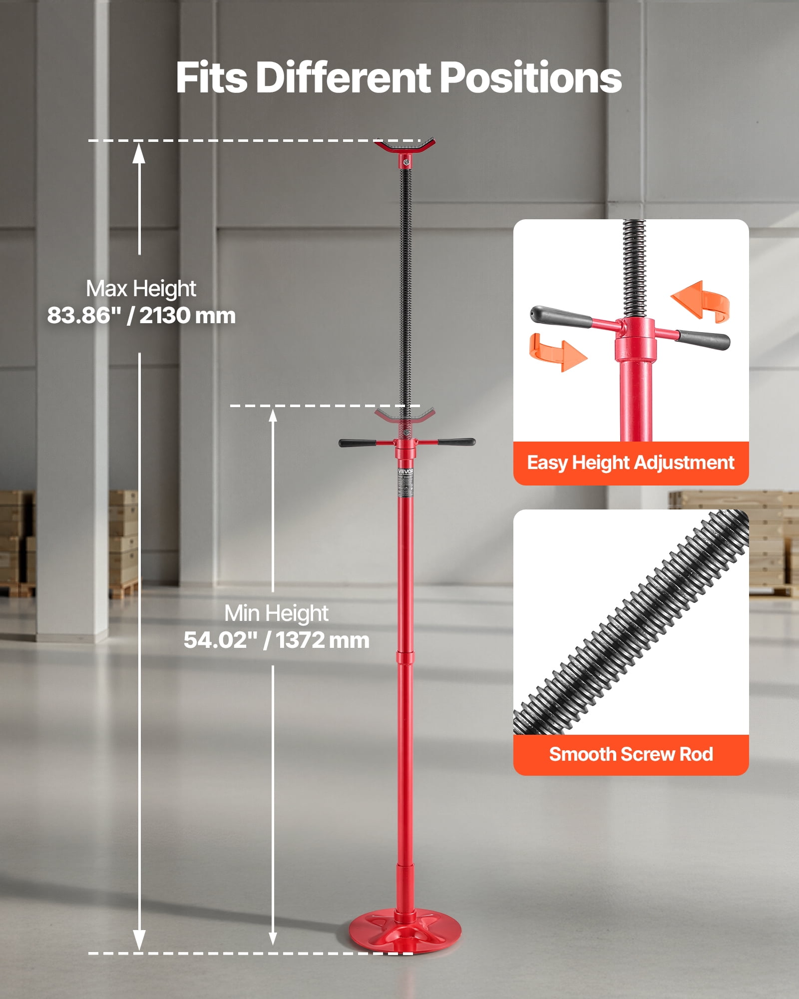 VEVOR Underhoist Support Stand, 3/4 Ton (1653 lbs) Capacity Under Hoist Jack Stand, Lifting from 54.02" to 83.86", Bearing Mounted Spin Handle, Self-Locking Threaded Screw, Support Vehicle Components