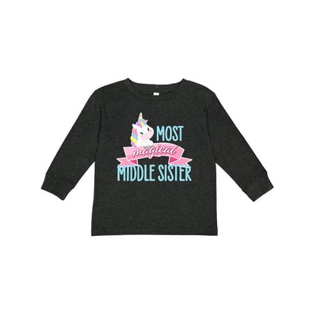 

Inktastic Most Magical Middle Sister- cute unicorn Girls Long Sleeve Toddler T-Shirt