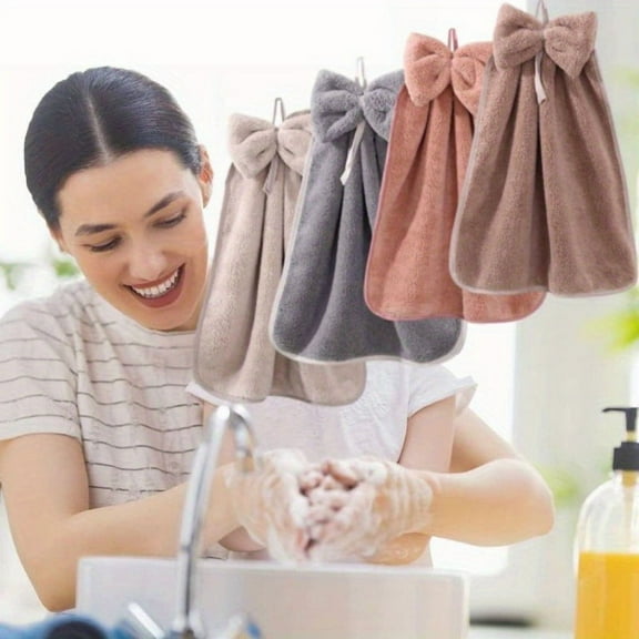 4 Pack Kitchen Hanging Towels with Loop Super Absorbent Fingertip Towel Soft Microfiber Hanging Hand Towels Kitchen Bathroom Decorative Hanging Hand Towels