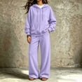 thumbnail image 6 of Szluipve Women Full Zip Hoodie 2 Piece Outfits Drawstring Long Sleeve Zip‑Up Hooded Jacket and Elastic Waist Wide Leg Pants Casual Tracksuit Loungewear Set Light Purple L, 6 of 7