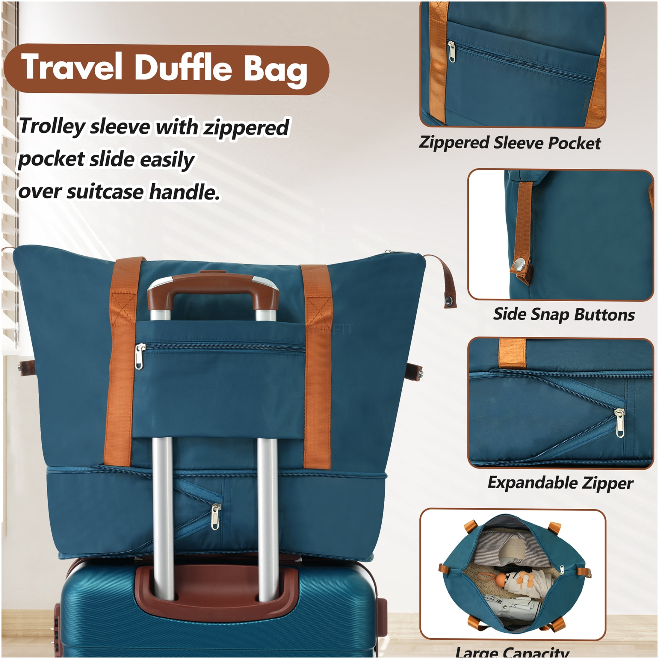 JERFIT 24" Expandable Hardside Spinner Suitcase Set with TSA Lock, Lightweight ABS Carry-On Luggage & Duffel Bag, Blue
