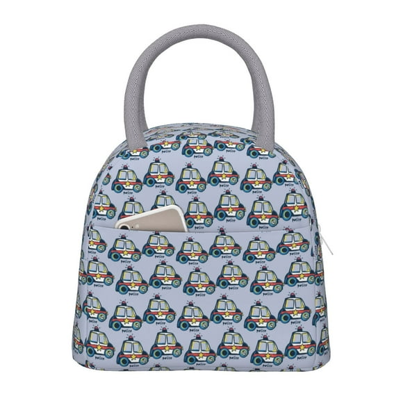 Fotbe Police Car Bolsa de Almuerzo con Estampado, Lonchera Aislada, Contenedor de Comida Reutilizable Tipo Cooler a Prueba de Fugas