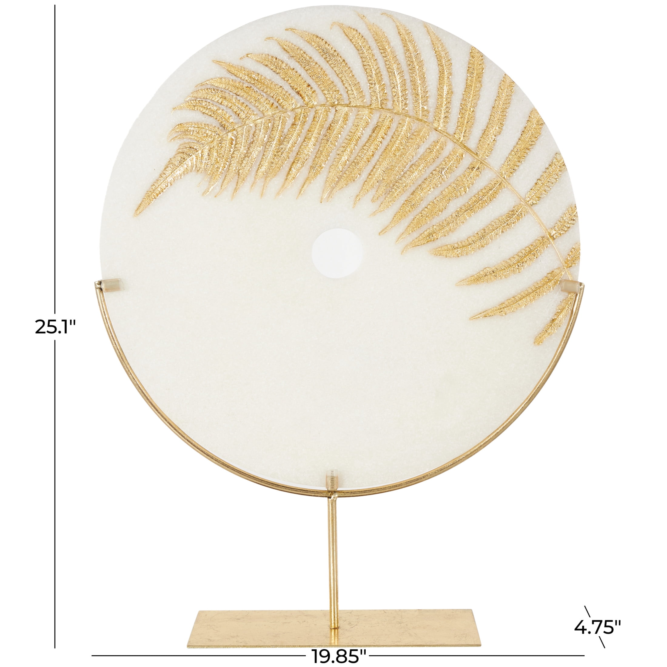 20" x 25" White Polystone Cutout Round Disk Leaf Sculpture with Gold Stand, by DecMode