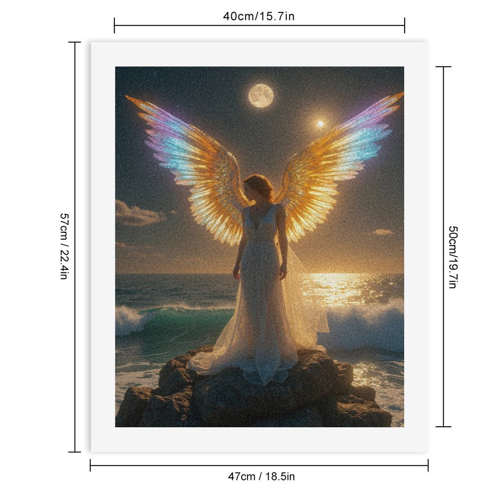 Paint by Numbers Kit for Adults, Angel Wings Ocean Moonlight Scene Paint by Numbers, Easy Paint by Numbers Kit for Adults Beginner, DIY Adult Paint by Number Kits on Canvas, 12x16in Home Decor