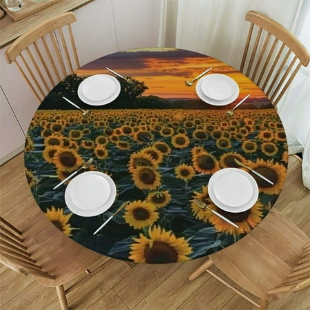 

Ullo0ord (Farm Sunflowers) Round Outdoor Tablecloth with Zipper Elastic Outdoor Table Cover Vibrant Umbrella Table Cloths Round Fitted Tablecloth for Picnic Party 42 -46