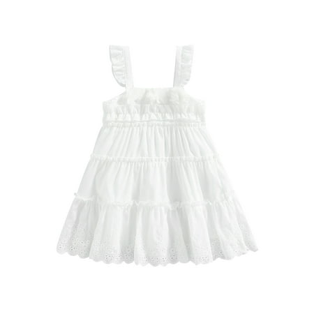 

Toddler Girls Summer Tank Dresses Casual Flower Sleeveless Ruffled Tiered Eyelet Princess Dress Sundress
