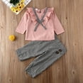thumbnail image 2 of xiaxaixu Kids Girls Set, Long Sleeve Patchwork Top+Plaid Long Pants Outfit, 2 of 8