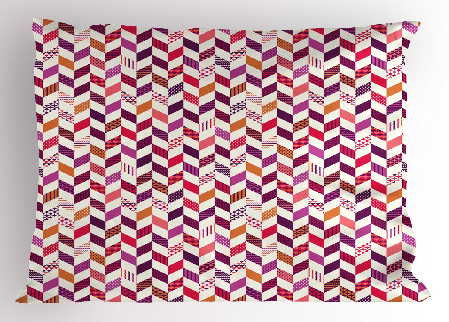 Patchwork Pillow Sham, Colorful Geometric Herringbone Patchwork Pattern with Dotted and