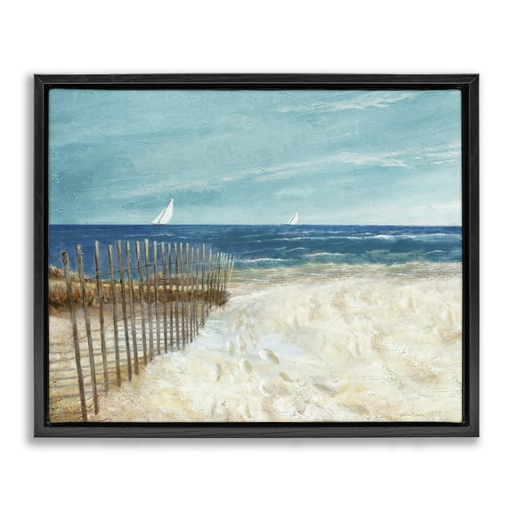 Stupell Industries Footprints by Sandy Fence Nautical & Beach Painting Black Floater Framed Canvas Art Print Wall Art, 21 x 17