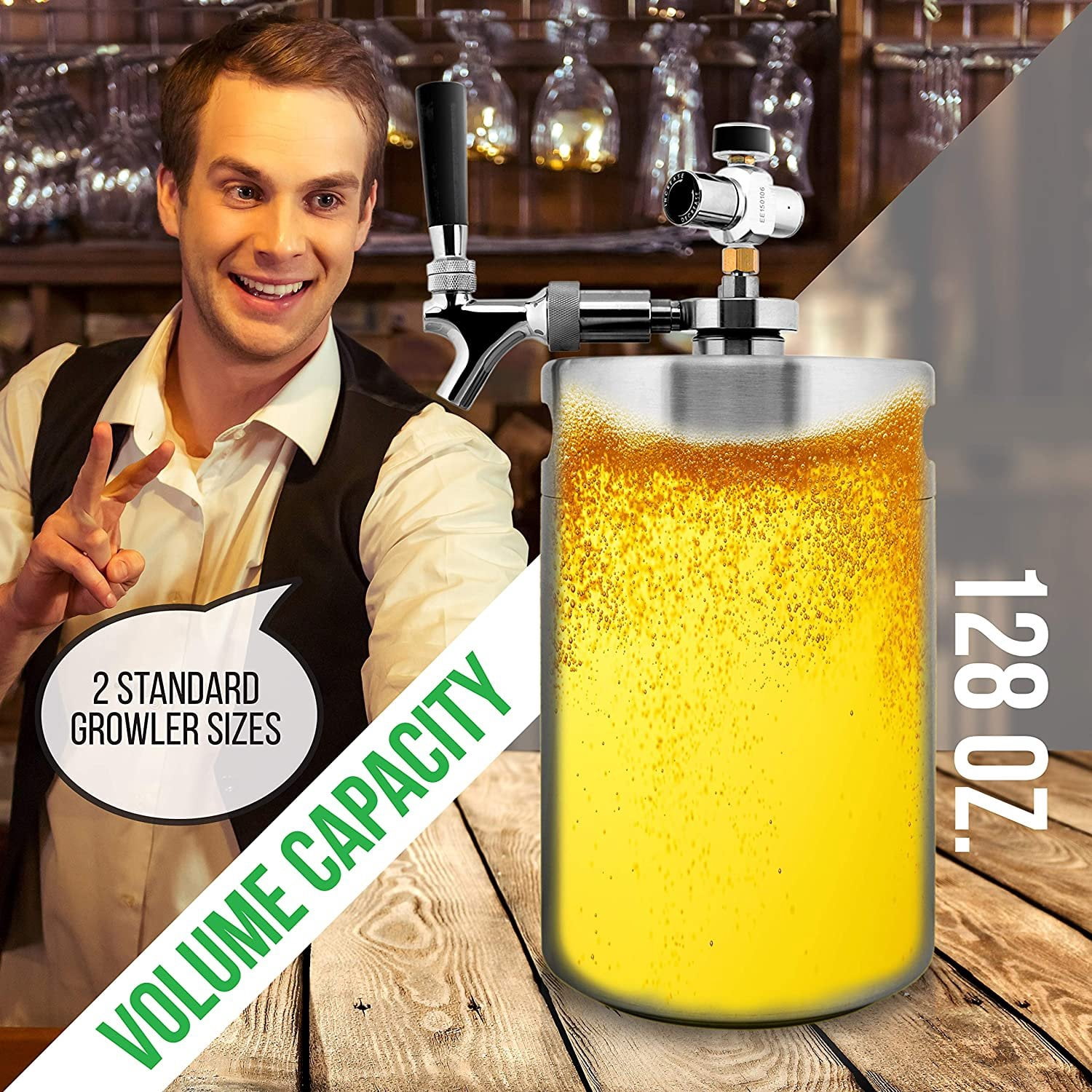 NutriChef Homebrew 128oz Double Walled Mini Keg Beer/Beverage Dispenser