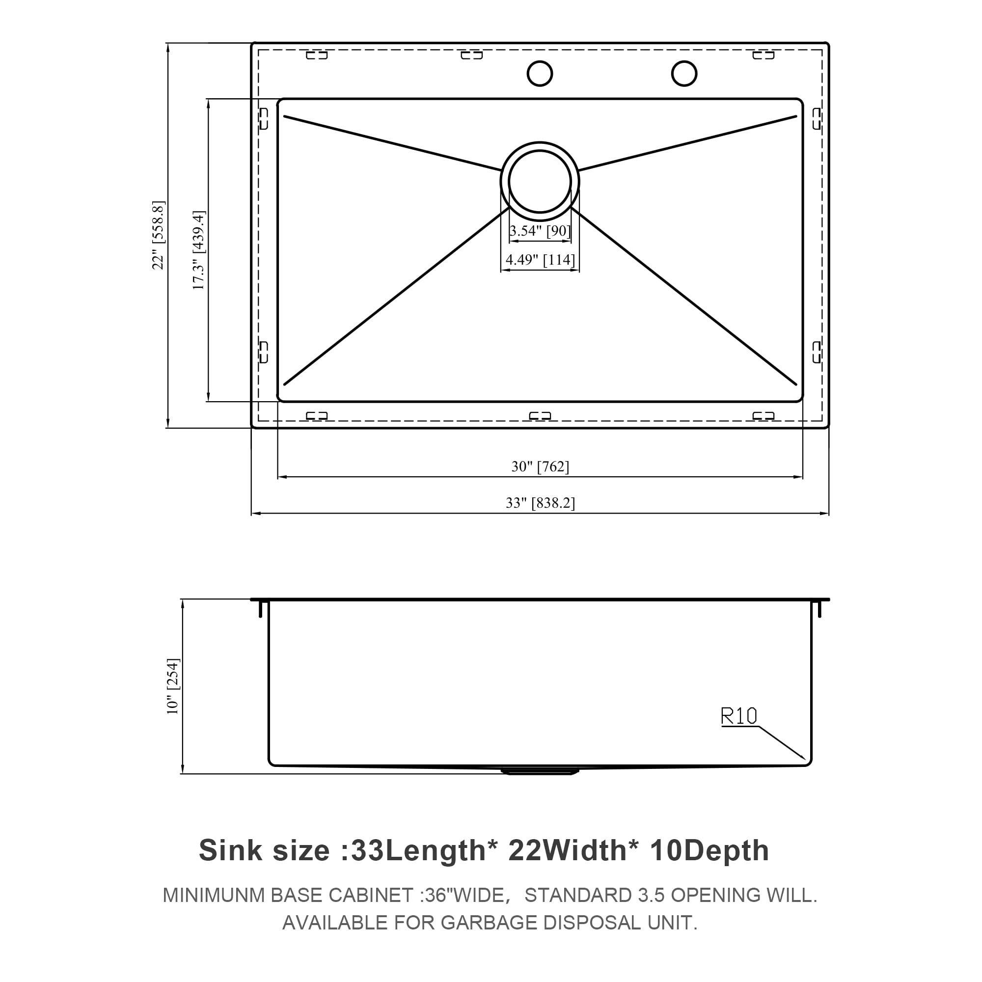 Izzovium 33x22 Inch 16 Gauge Stainless Steel Single Bowl Topmount Kitchen Sink, Brushed Nickel Finish with Soundproof Pad & Drain Assembly