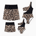 thumbnail image 1 of PatPat Family Matching Leopard Panel Cut Out Waist One-Shoulder One Piece Swimsuit or Swim Trunks Shorts, 1 of 6