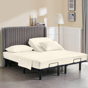 Top Split Head Flex Sheet Set-for Adjustable Bed-4 Pcs -100% Egyptain Cotton 700 Thread Count - 15-Inch Deep Pocket - King Size Ivory Solid - Split Down 36 inches from The top