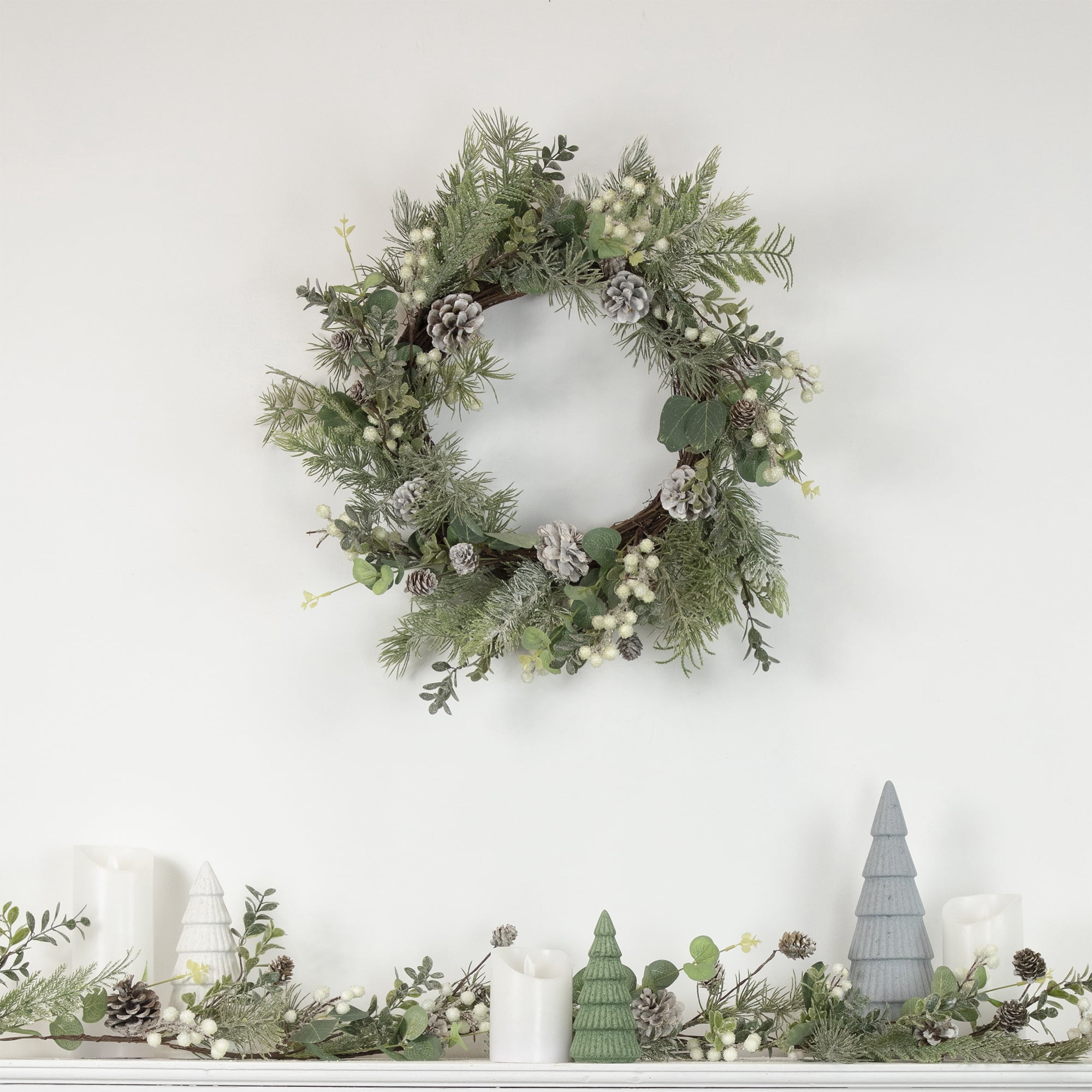 5' White Berry Eucalyptus and Pinecone Christmas Garland - Unlit