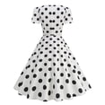 thumbnail image 4 of Uootdi Robes pour Femmes Encolure Cœur Manches Bouffantes Pois Rétro Taille Haute Ourlet Évasé Robes de Cocktail Midi Cadeau, 4 of 9