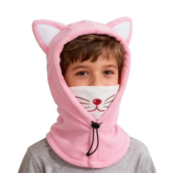 WJJIAO Kids Winter Hat Balaclava, Cold-Weather Hood for Boys & Girls School and Outdoor Snow Play with Cat Ear