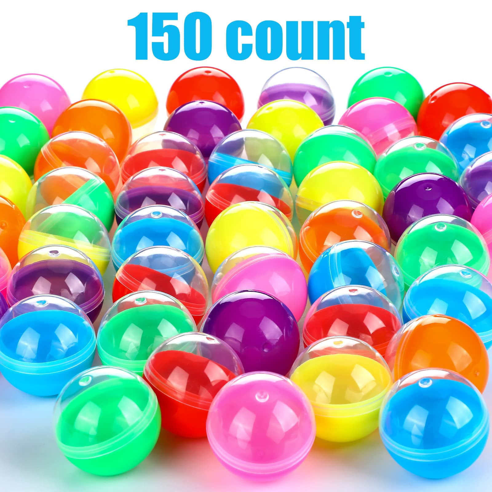 Trianu 150 Pcs Vending Machine Capsules Gumball Machine Capsule Small Empty Toy Capsules 1.7 inch Clear Colored Plastic Gumball Machine Containers for Toy Candy Party Favors