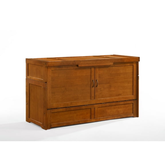 Night & Day Furniture Cube Cabinet Murphy Chest Bed With 6 Inch Memory Foam Mattress (Queen, Hickory Oak)