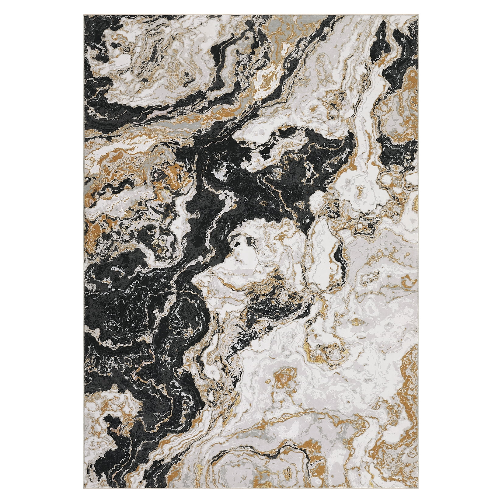 Modern Abstract Marble Print Area Rug 4' x 6'– Soft, Washable, Non-Slip & Non-Shedding(Black)