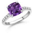thumbnail image 2 of Gem Stone King 10K White Gold Purple Amethyst and White Lab Grown Diamond Engagement Ring for Women (2.30 Cttw, Cushion 8MM, Gemstone February Birthstone, Size 9), 2 of 4
