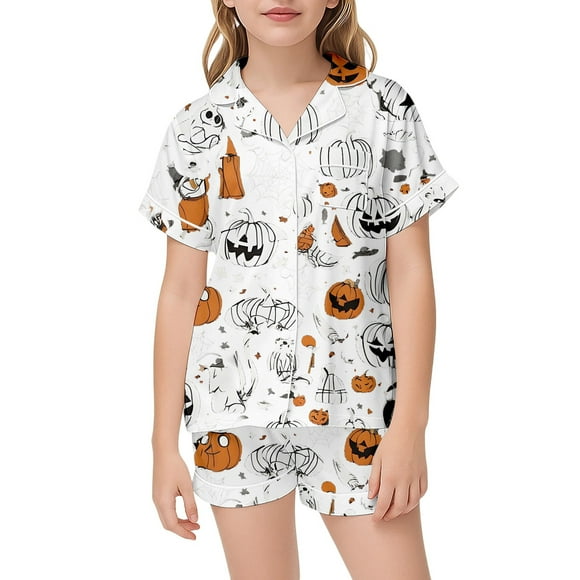 TIWEKE Tenues & Ensemble pour Filles Ensemble de Pyjama Confortable d'Halloween Vêtements de Nuit Imprimés Doux pour Tout-Petits et Enfants Idéal pour Fête Usage Quotidien pour 12-13 Ans