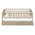 thumbnail image 4 of Twin Size Daybed with Two Drawers, Solid Wood Montessori Bed Frame with Fence Rails, Twin Size Platform Bed Sofa Bed with 10 Sturdy Slats for Bedroom Living Room and Guest Room, Noise Free, Natural, 4 of 8