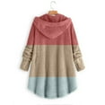 thumbnail image 3 of Ozmmyan Womens Sweater Button Plush Tops Hooded Loose Cardigan Solid Color Patchwork Coat Jacket, 3 of 4