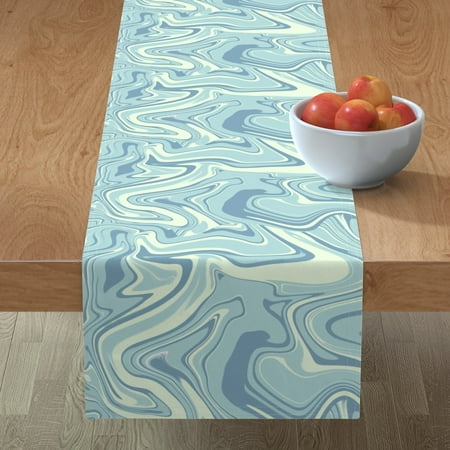 

Cotton Sateen Table Runner 72 - Light Blue Marble Abstract Midcentury Modern Marbled Color13 Fresh Print Custom Table Linens by Spoonflower