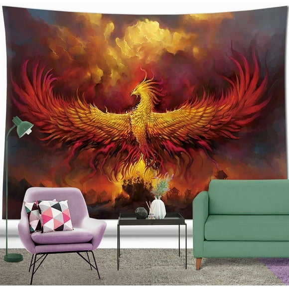 nipocaio Bedroom Decorative Wall Tapestry - Phoenix Fire Power Greek Mythology - 150x100cm Large - Fabric Wallpaper - Tapestry Aesthetic Wall - Panoramic Decoration 150*100cm