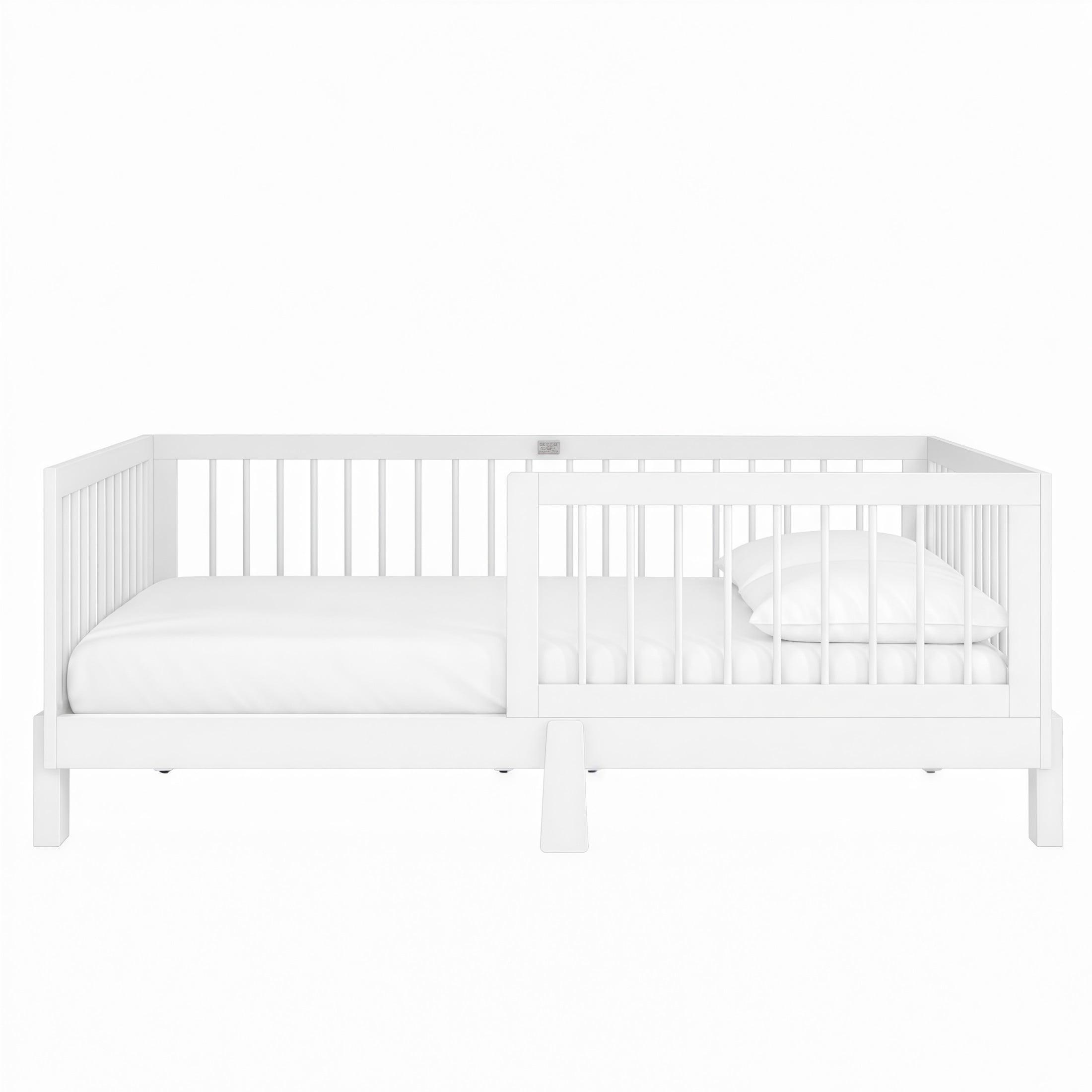 GDF Studio Rolley Full-Size 3-in-1 Convertible Montessori Floor Bed with Guardrails, Pine Wood Kids Bed Frame, White