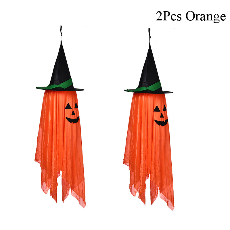 Fall Decorations for Home, 2 Pack PreInstalled Orange Pumpkins Wizard Hat Outdoor Fall Decor