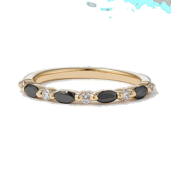925 Silver Black onyx wedding band|Marquise cut with 14K gold plating Anniversary ring| Vintage Moissanite wedding band| Diamond promise ring|Unique Stacking band