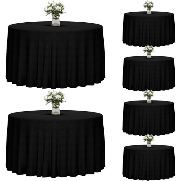 120 Inch Black Round Tablecloth, 6 Pack Round Table Cloth Polyester Fabric Washable Table Covers for Wedding, Party, Banquet, Dining, Birthday Events