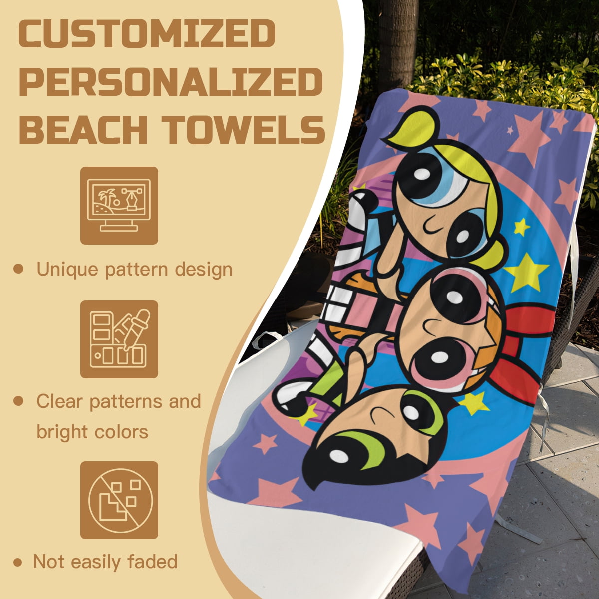 The Powerpuff Girls Beach Towel Gift for Women Girls Boys Teenager Men 30"x60" Quick Drying Microfiber