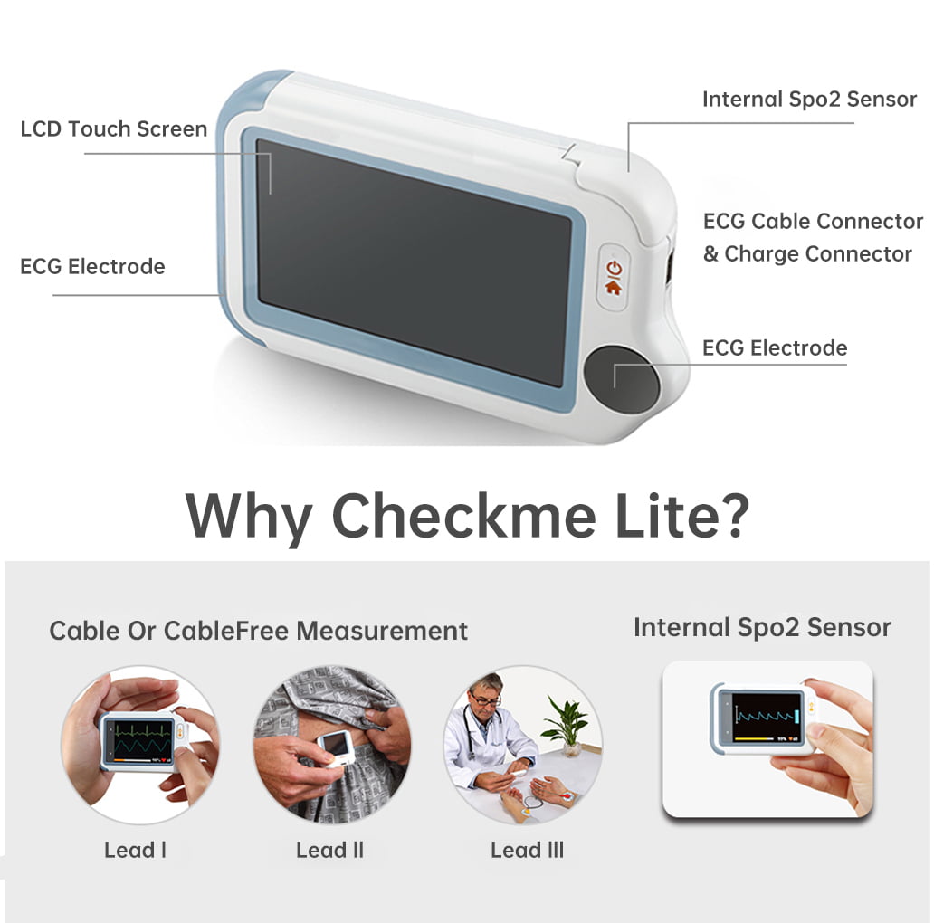 Personal EKG Monitor with Rate Tracking | Bluetooth Pulse for Blood Oxygen Saturation Level Monitoring | Free App and PC Software | Checkme Lite Plus - Walmart.com