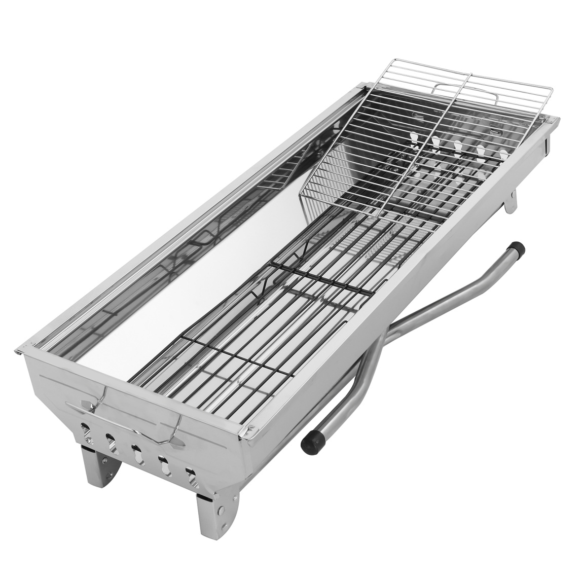 27.95 x 12.99 x 27.56 Portable Charcoal Grill with Carbon Mesh,Anti-Scalding Handle,Stainless Steel Barbecue Stove for Outdoor Party Camping Picnic, Silver