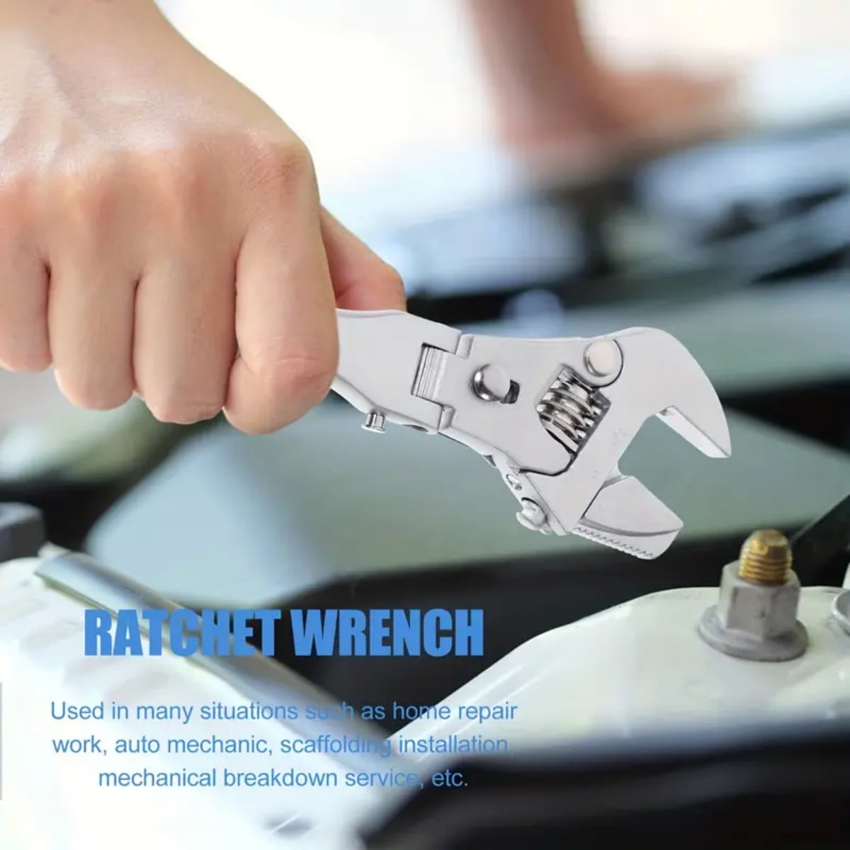Adjustable Wrench, 10" to 12" Telescopic Extension Handle Ratchet Wrench Tool, 180 Degree Swivel Head Adjustable Wrench