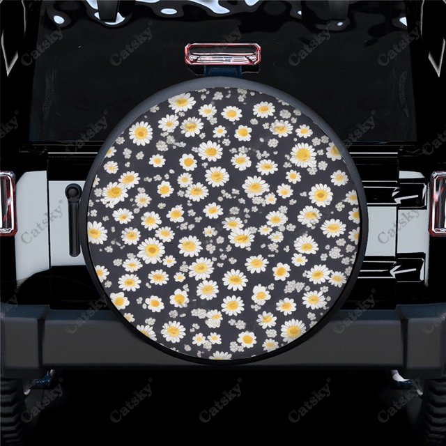 Colorful Floral Daisy Seamless Pattern Polyester Universal Spare Wheel Tire Cover Wheel Covers for Trailer RV SUV Truck Camper