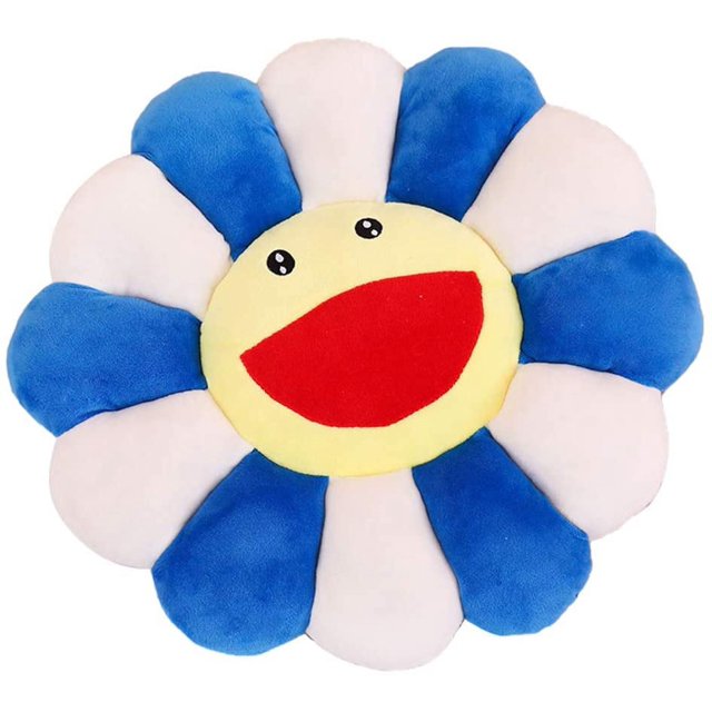 Almohada de felpa con forma de flor, almohada de girasol, suave y cómoda, cojín con forma de girasol sonriente, azul y blanco, para decoración del hogar, dormitorio, tienda, comedor, 16,5"
