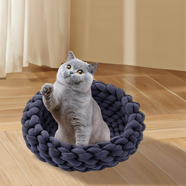 Nido tejido para gatos, cama para mascotas, rascador portátil Flexible, resistente, hecho a mano, cestas para gatos para todas , cama de Azul oscuro