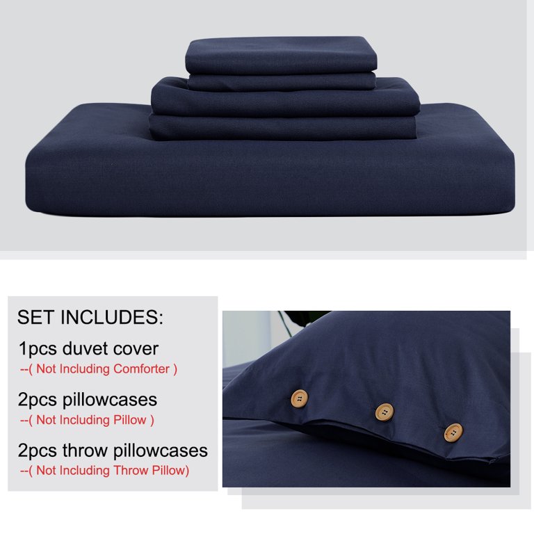 Basics Light-Weight Microfiber Duvet Cover Set with Snap Buttons -  Full/Queen, Navy Blue 
