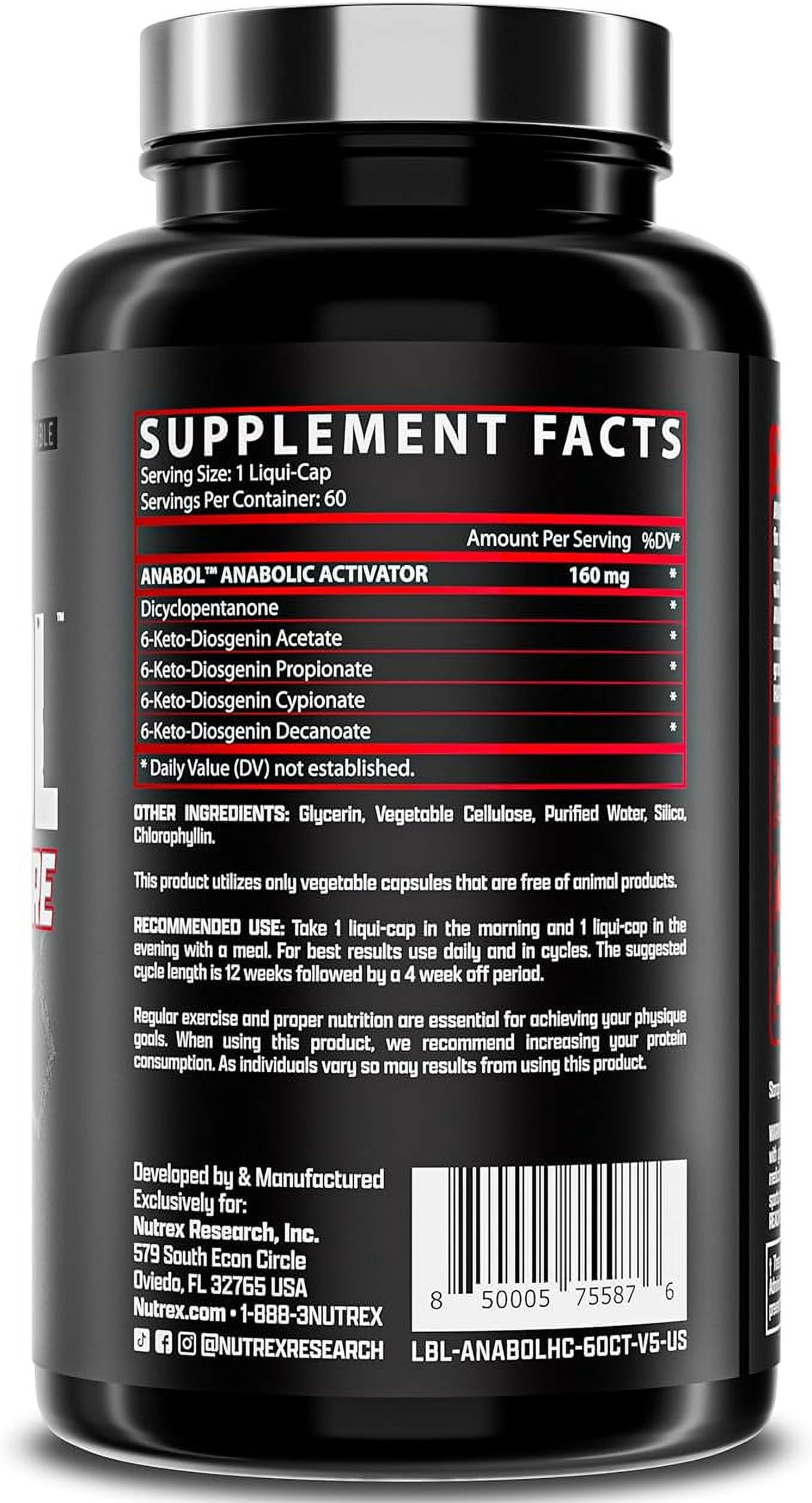 Nutrex Research Anabol Hardcore Muscle Growth Strength Support 60 Capsules