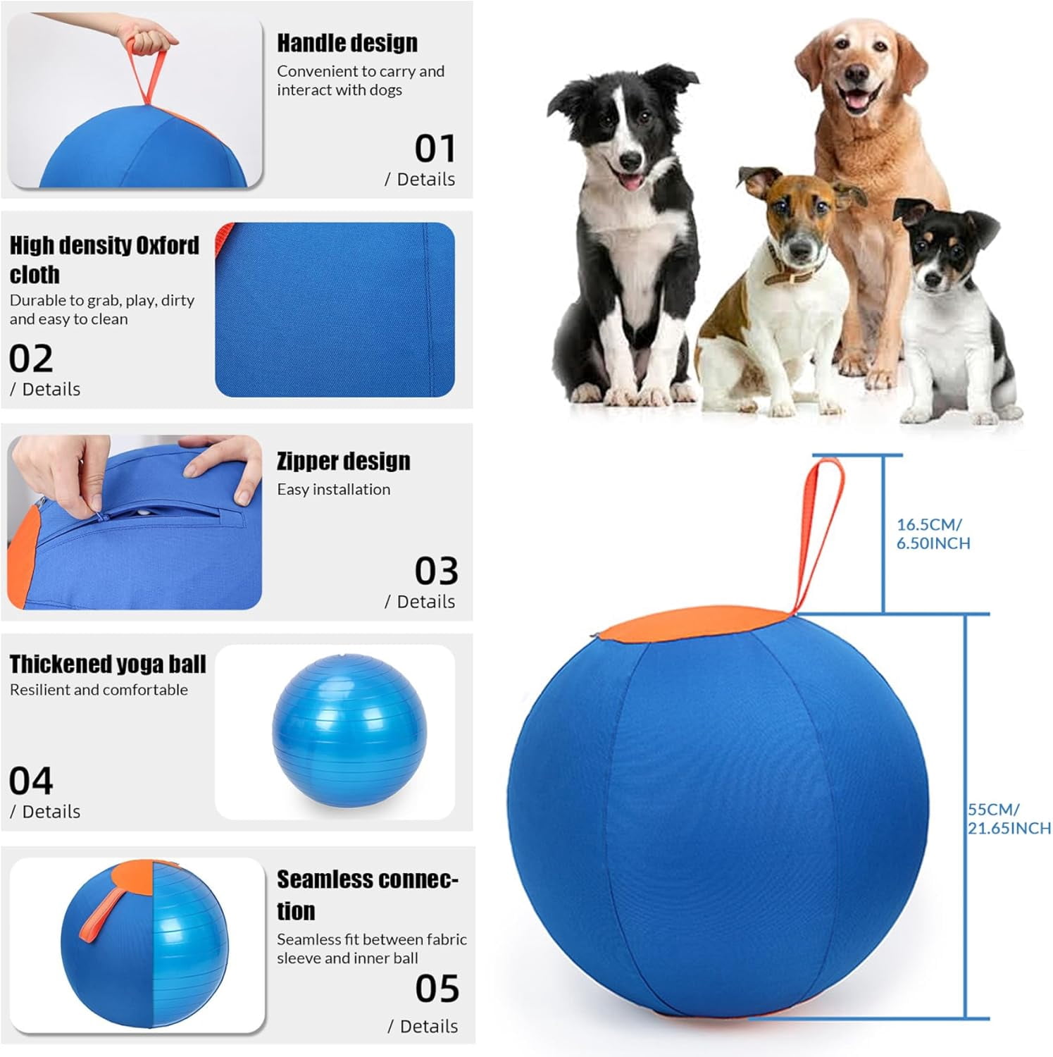 Extra Large Inflatable Dog Toy Ball, Durable Tear-Resistant Inflatable Big Ball with Handle Cover & Pump for Outdoor Play (inch)