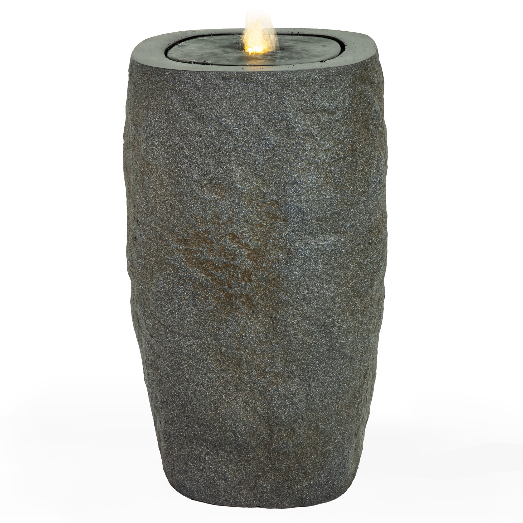 Sunnydaze Cylinder Gray Outdoor Bubble Fountain, LED Light