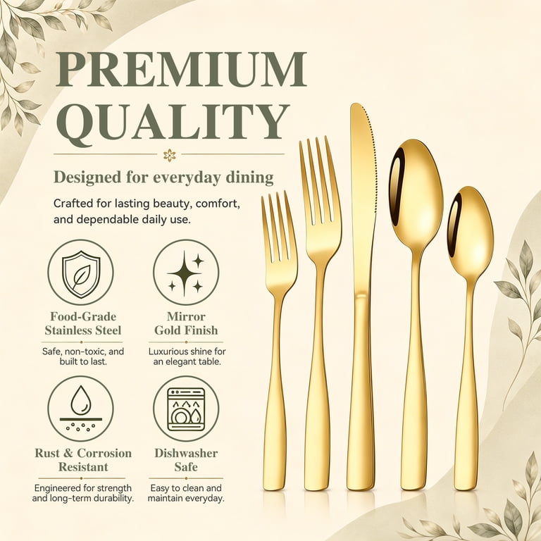 TINANA Silverware Sets 30 PCS Flatware Set for 6 Stainless Steel