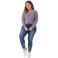thumbnail image 3 of DARING DIVA Women's Plus V Neck Long Sleeve Basic Ribbed Blouse 3X Purple, 3 of 6