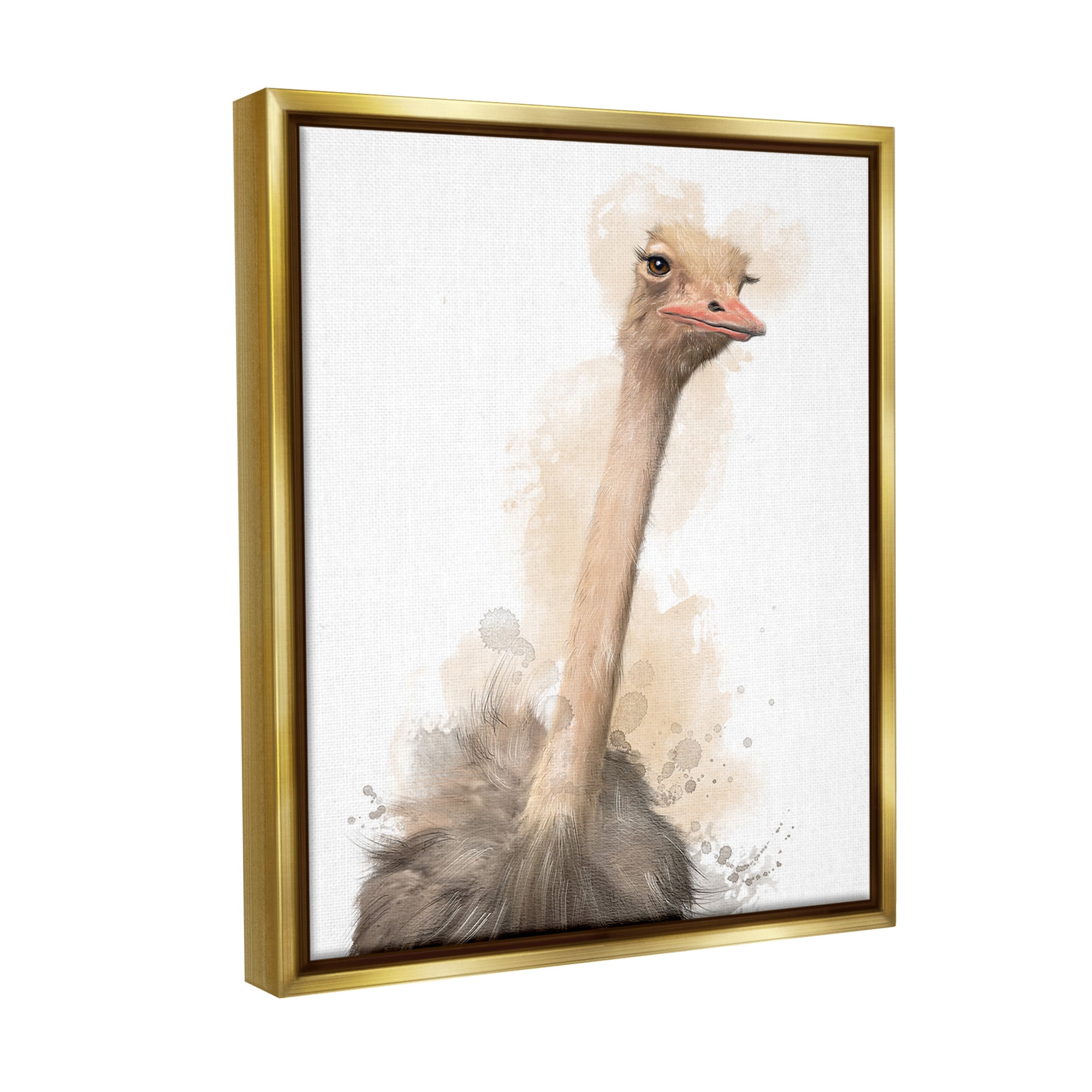 Stupell Industries Ostrich & Modern Splatter Animals & Insects Painting Gold Floater Framed Canvas Art Print Wall Art, 25 x 31