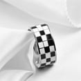 thumbnail image 2 of PAURO Women Stainless Steel Black White Checkerboard Rings 10mm Polished Couple Statement Band Silver Size 7, 2 of 3