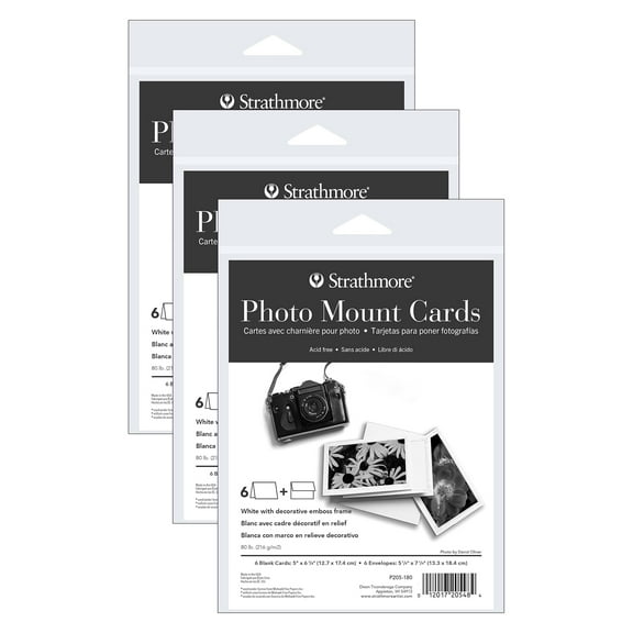 Strathmore Photo Mount Cards & Envelopes, Decorative Embossed Border, Full Size, 5x6.875 inch, 6 Per Pack, 3 Packs