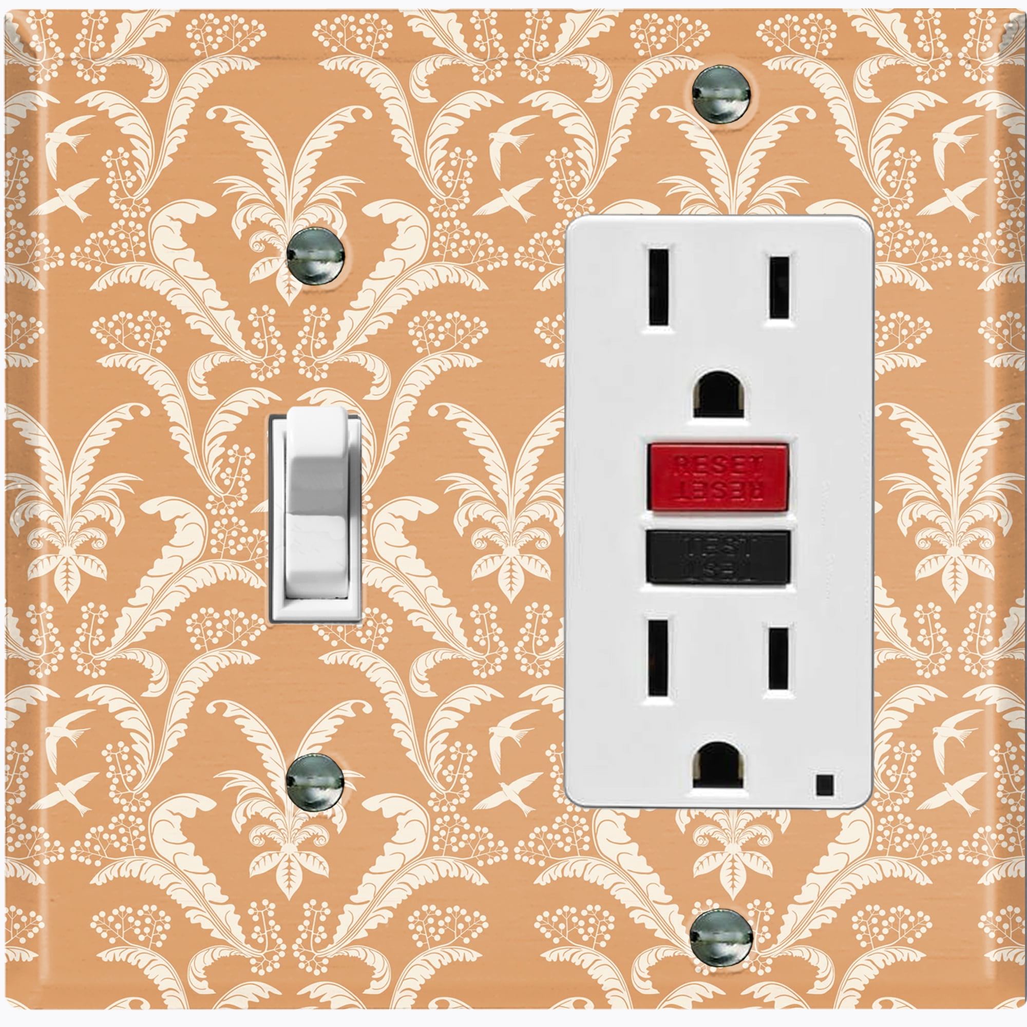 Metal Light Switch Plate Outlet Cover (Victorian Damask Flower Feather ...